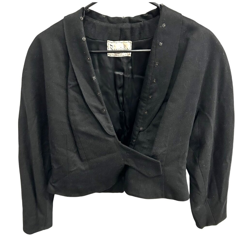 Vintage Resnicks Black Wool Cropped Jacket Decorative Button Detailing